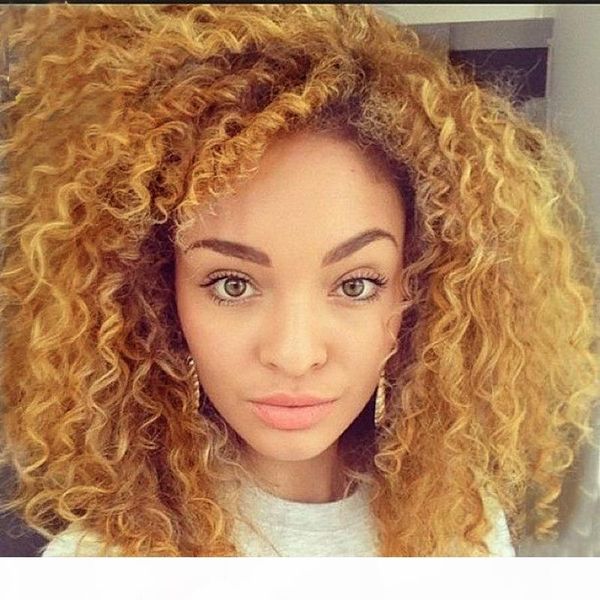 

honey blonde 27 kinky curly human hair wig glueless full lace wig with baby hair brazilian virgin hair lace frontal wig, Black;brown