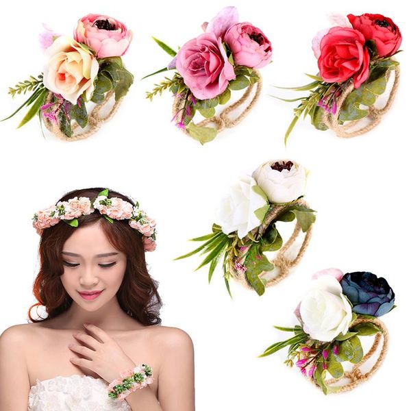 

decorative flowers & wreaths wrist corsage bridesmaid hand artificial bride for wedding dancing party decor bridal prom bracelet flower