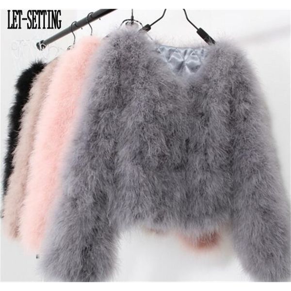 

let-setting ostrich wool turkey real fur women coat genuine feather short plus size 7xl winter festival long sleeve jacket y200109, Black