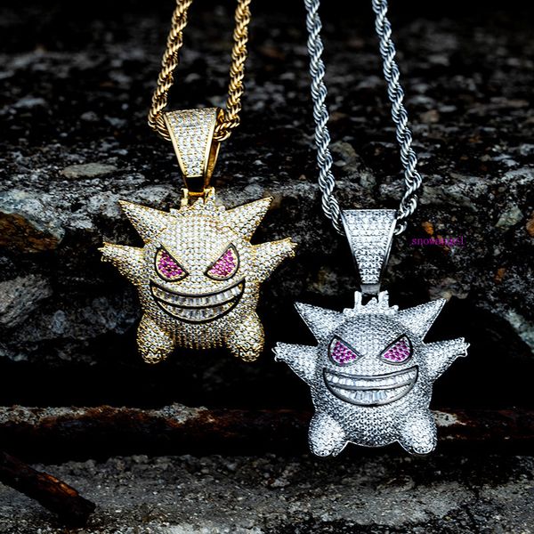 

full of zircon hip-hop personality monster pet elf geng ghost pendant, Silver