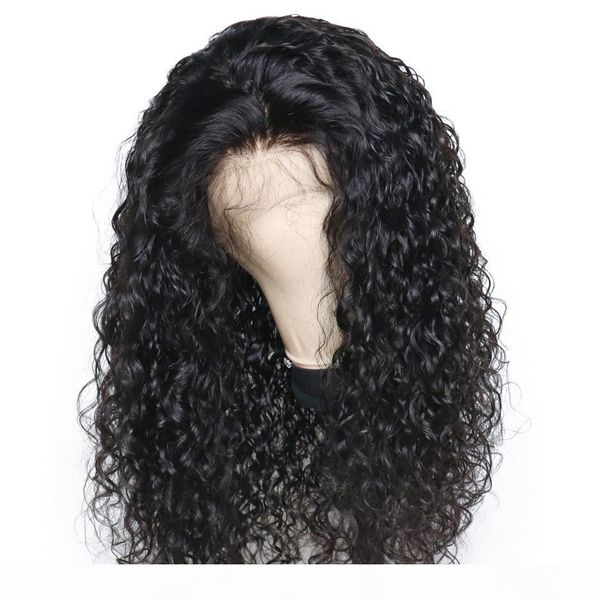 

360 lace frontal wigs 180% density water wave human hair wigs with baby hair for black women natural color 18 inch, Black;brown