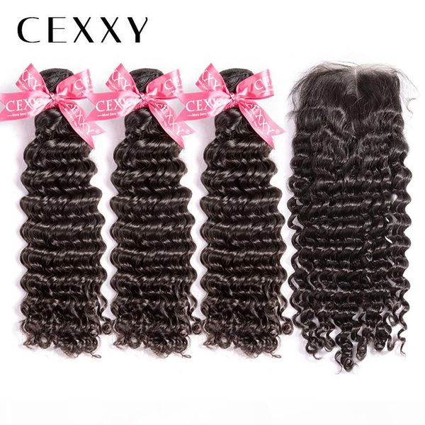 

cexxy] onecut hair deep wave 8"-32 inch p peruvian virgin hair natural color bundles with closure human hair weave bundles, Black;brown