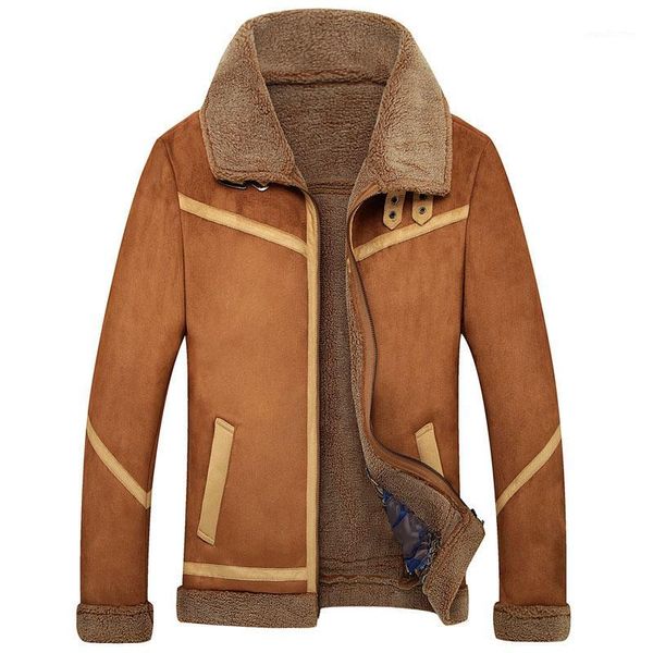 

men's fur & faux winter mens coat male suede leather jacket fleece lined velvet thick slim thermal large fourrure1, Black
