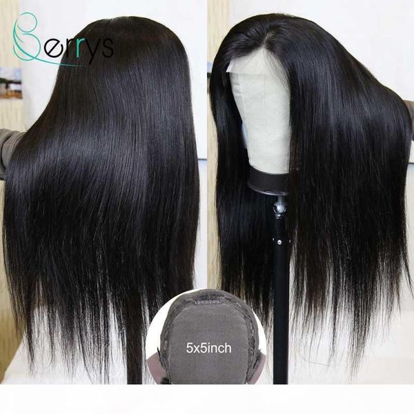 

berryshair brazilian 5x5 human hair lace closure wig transparent lace straight wigs 150% density virgin hair for black women, Black;brown