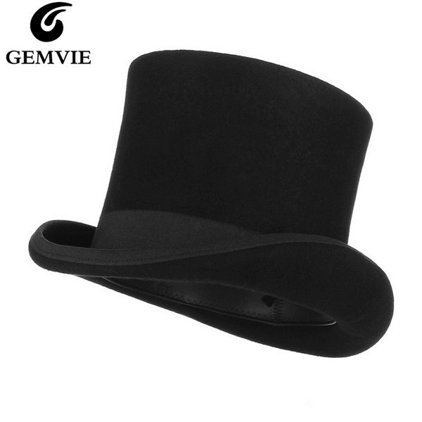 

gemvie 17cm 100% wool felt beaver high hat er derby cylinder hat for women men mad hatter party costume magician cap y200110, Blue;gray