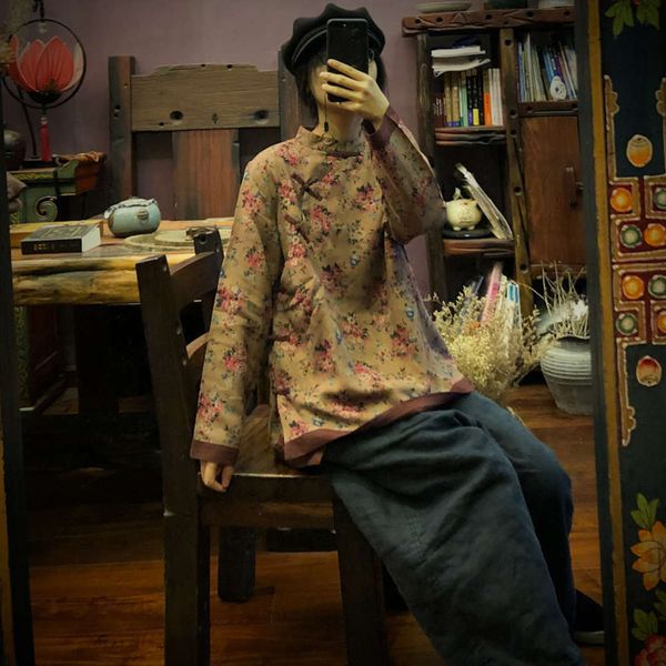 

2019 luogu clay chine style plate button flannel 1double layer thickened backing shirt 1470vip0, White