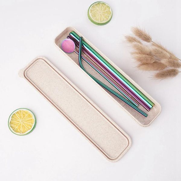 

new environmentally friendly 3pcs stainless drink straws set with carry box +1pcs cleaner brush, reusable straw bar accessories1