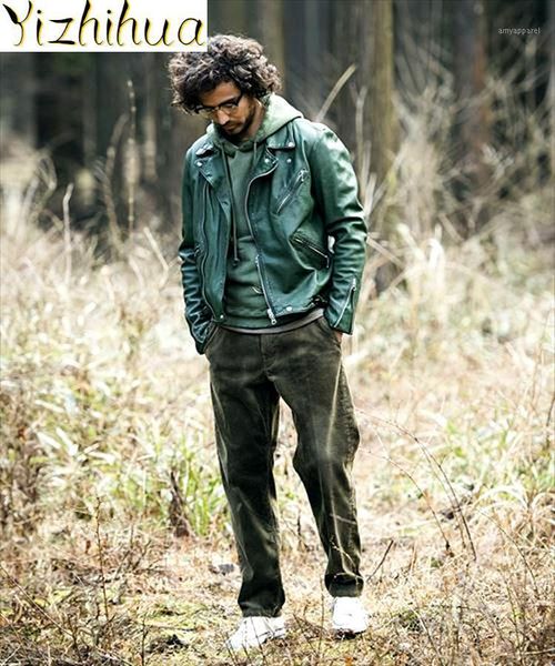 

men's leather & faux men's coat, green motorcycle 1, Black