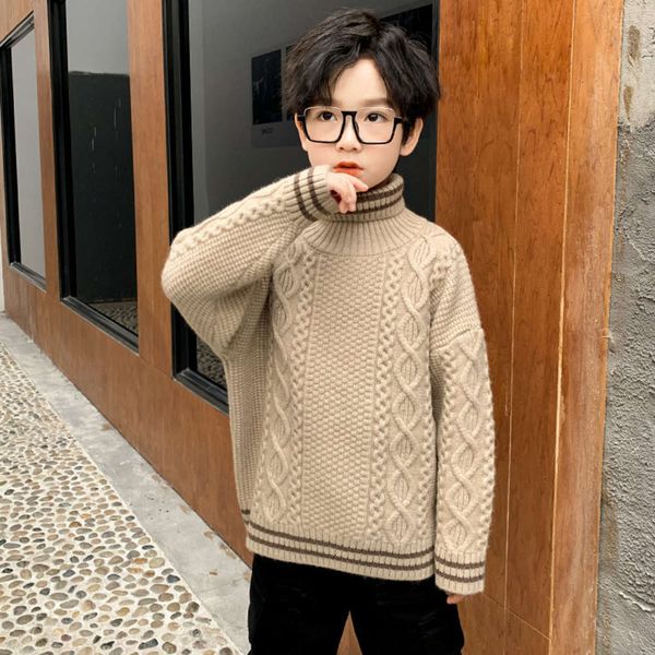 

wear boys' sweater pullover thickened autumn winter 2020 new middle size children's korean sle high collar, Blue