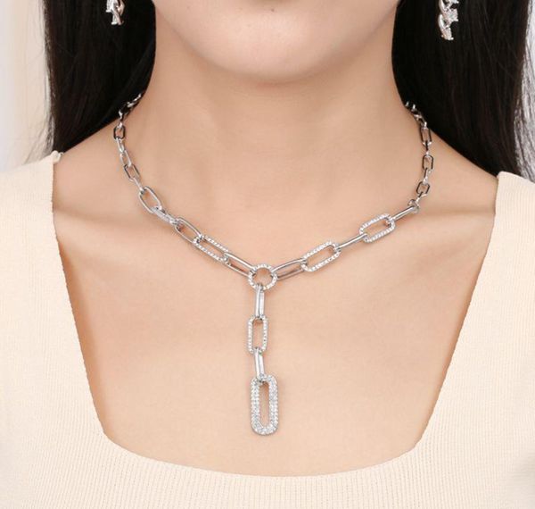 

gold silver color paper clip thick chain necklace female sweater accessories shiny rhinestone stitching clavicle choker necklace nsw2g