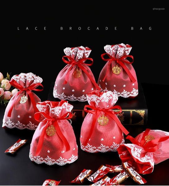 

white lace red candy bag wedding gifts bags mariage favor jewelry pouch1