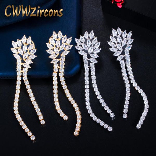 

dangle & chandelier cwwzircons sparkling white cubic zircon long tassel drop earrings dubai gold color women wedding jewelry cz777, Silver