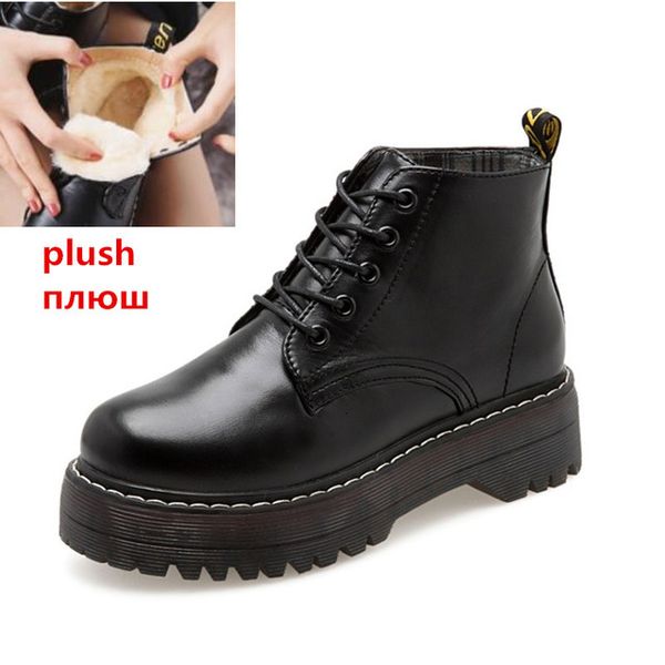 

2021 new women boots winter lace-up male leather women's shoes 3cm jump nova 58tw, Black