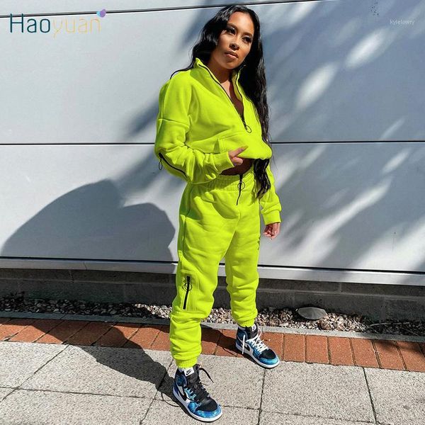 

haoyuan plus size tracksuit women set long sleeve pocket zip joggers pants fall clothing fashion outfits matching sets1, Gray