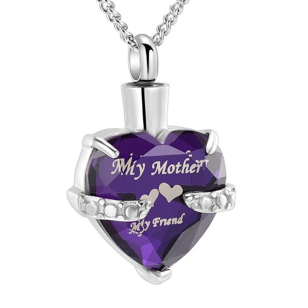 

pendant necklaces cremation jewelry crystal heart urn necklace for ashes mom-engraved my mother friend glass, Silver
