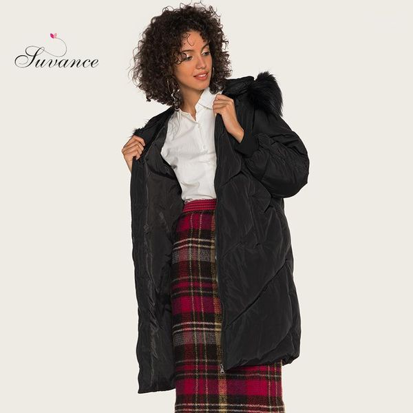 

suvance winter office lady hooded black color s-2xl women long coat yf-dys8361