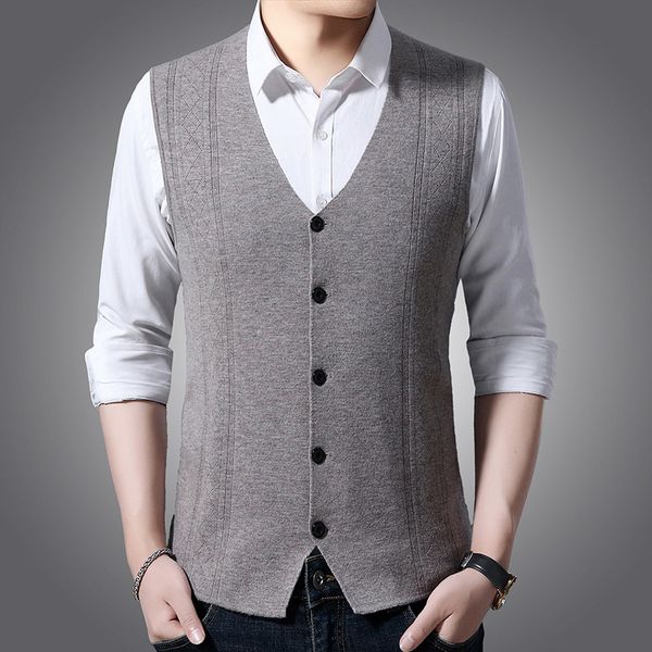 

new wool in autumn and winter of 2019 youth leisure cardigan men's t-shirt vest sweater shoulder, Black;white
