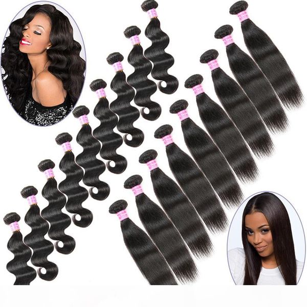 

wholesale brazilian straight, body wave virgin human hair extension 10 20 30 50 bundles 100% unprocessed 8a remy human hair weave weft, Black