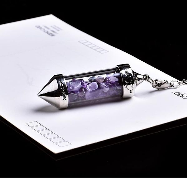 

1pc natural crystal mineral, crushed stone wishing bottle spiritual yoga divination amulet energy pendant couple qylwcx, Black