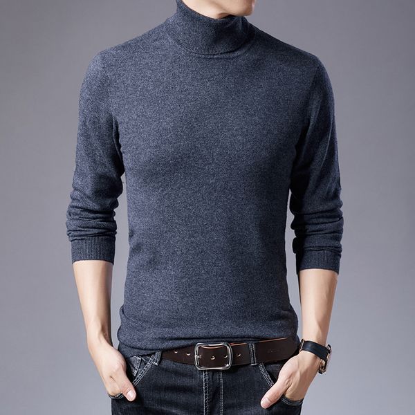 

2021 new men's new high-necked shirt 100% knitted wool pullovers fashion fine tuning warm winter sweater england's style clothes x, White;black