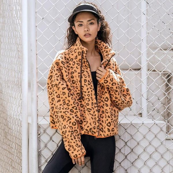 

running jackets sexsfit autumn / winter cashmere women's leopard jacket long sleeve zipper loose training coat sportswear, Black;red