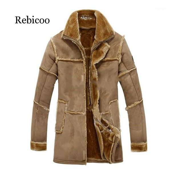 

brand fashion men winter leather jacket brown leather jacket big size faux fur lined coats winter faux1, Black