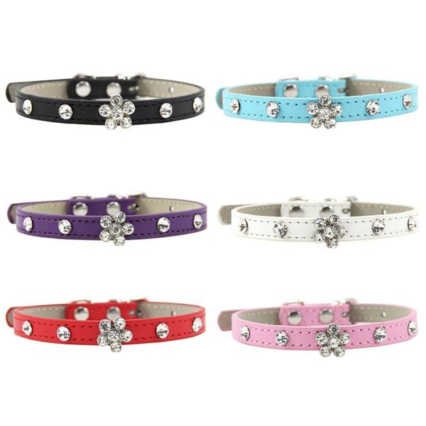 

dog collars & leashes bling rhinestone puppy cat adjustable leather flower kitten collar for small medium dogs cats chihuahua pug yorkshire