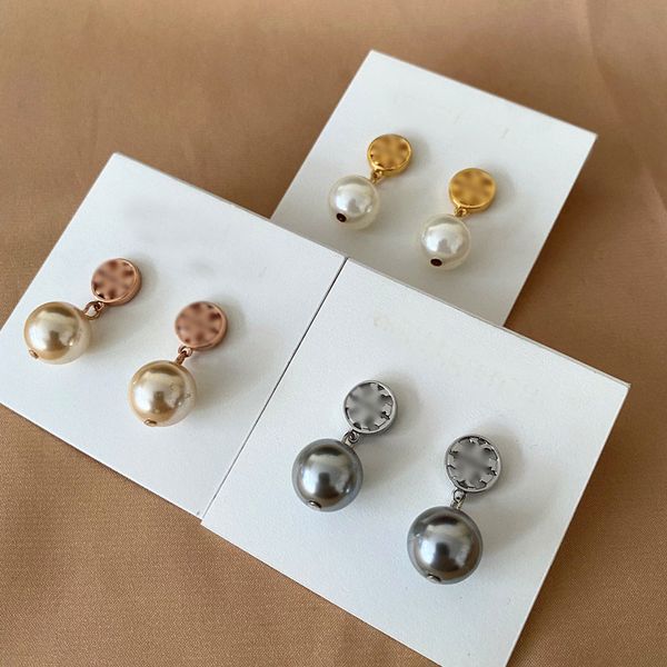 

new real 18k gold plated 3colors pearl stud dorp charm drop earrings popular brand letter earrings, Golden