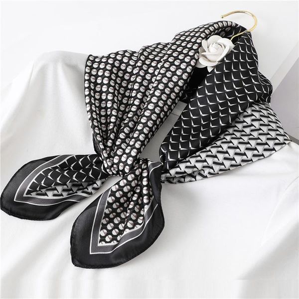 

2021 small silk hair scarf women foulard neck wrap 70cm square kerchief soft bandana leopard print lady head band scarves tie, Blue;gray