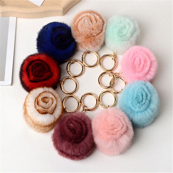 

fashion flower rex rabbit hair flower fur pendant soft moe little flower package pendant car key chain, Silver
