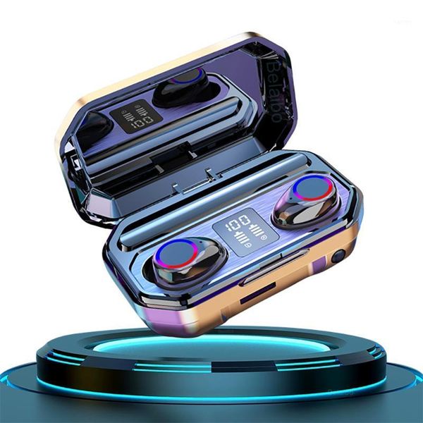 

m12 wireless bluetooth5.0 earphone 9d stereo headphone sports headset with led display 2000 mah charging case1