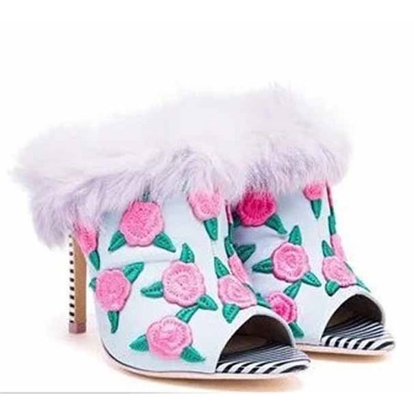 

fancy royal ladies skin pink flower embroidered bombs striped high heels woman slingsshoes high-heeled lady peep party jumps gk55, Black