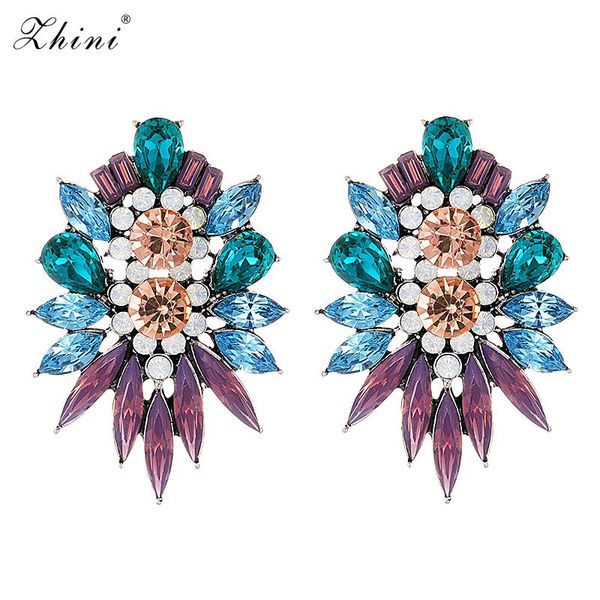 

stud fashion color crystal earrings statement vintage rhinestone big maxi elegant flower for women jewelry wholesale, Golden;silver