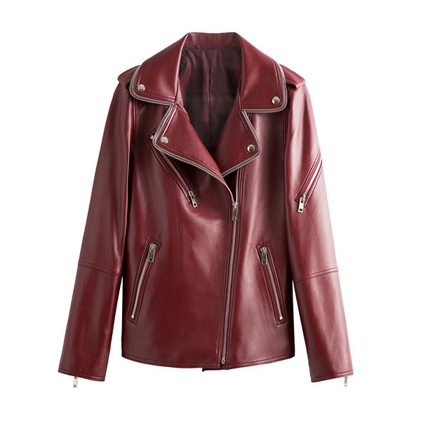 

2020, genuine new female leather 100%, lambskin, spring, autumn, biker jacket, wears femme 6bau, Black