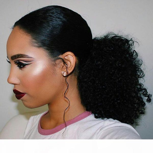 

120g new 3c 4c afro kinky curl ponytailer cabelo humano natural clip in ponytails hair pieces haarstukje paardenstaart met 5 colors, Black