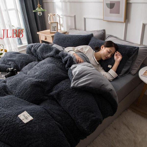 

bedding sets a side lamb cashmere + b flannel fleece set winter bedclothes black bed cover flat sheet pillowcase 3/4pcs 2021