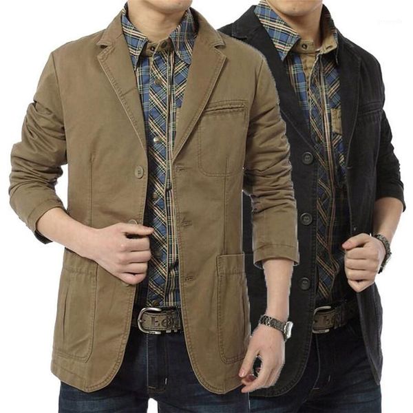 

blazer jacket men spring autumn casual business coat cotton denim men's bomber jackets army khaki jaqueta masculina 4xl1, Black;brown