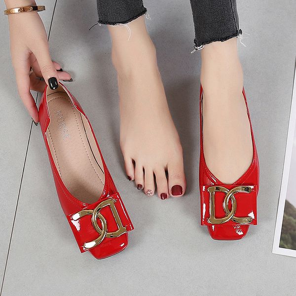 

lolita 2022 ballerina shoes women spring fashion ballet flats shoes square toe patent leather shoesloafers women girls, Black