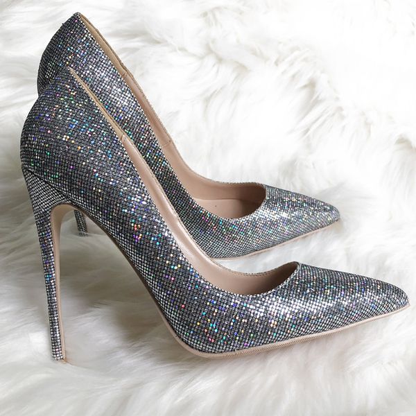 

women 2020 mode of transportation glitter silver sequins poined toe stiletto high heels alta-shoes salto sapatos wedding pumps fkl3, Black