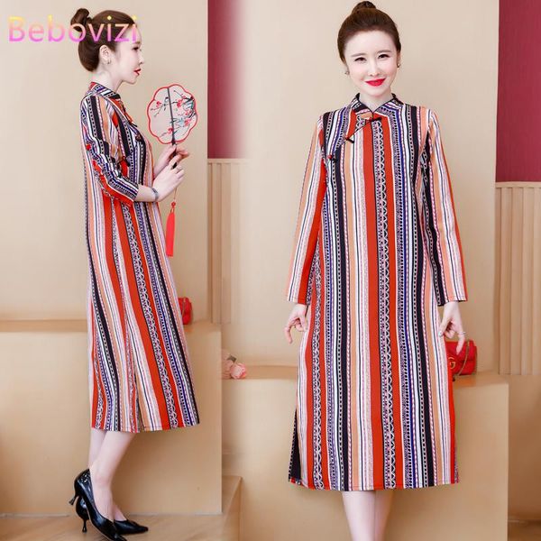 

ethnic clothing autumn winter long sleeve qipao dress vintage chinese traditional casual party women cheongsam dresses year -4xl plus size, Red
