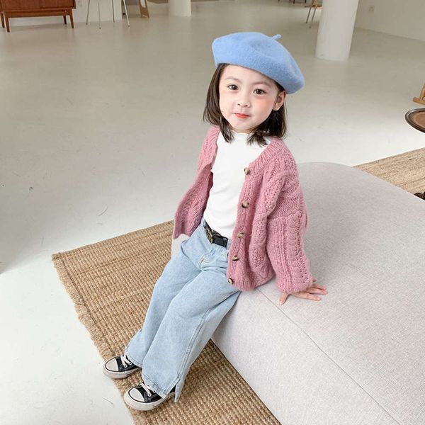 

red 2020 girls' children's cardigan net winter korean coat baby's twist sweater autumn, Blue