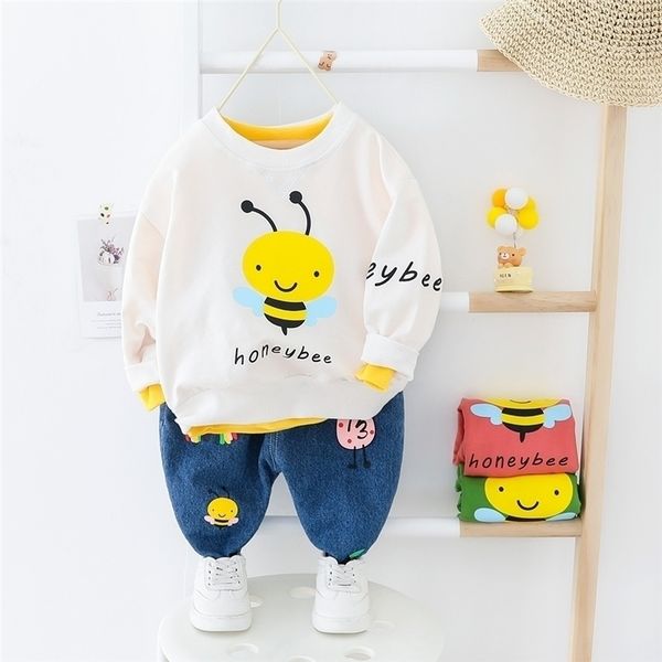

hylkidhuose spring toddler infant clothing sets baby girls boys clothes honeybee t shirt jeans children vacation clothing y200323, White