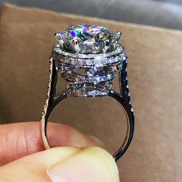 

cluster rings dove eggs luxury jewelry 925 sterling silver round cut white clear 5a zirconia eternity party women wedding band ring gift, Golden;silver