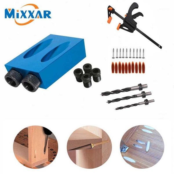 

zk30 woodworking oblique hole locator drill bits pocket hole jig kit 15 degree angle drill guide set diy carpentry tools1