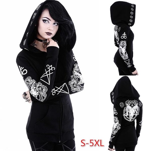 

rosetic black hoodie sweatshirt women plus size coat punk gothic print hooded hipster streetwear big sizes 5xl goth dark hoodies q1217, Black;white