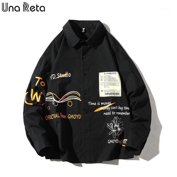 

una reta shirt men autumn new hip-hop lapel men's shirt patchwork streetwear print men clothing single breasted cotton shirts1, White;black
