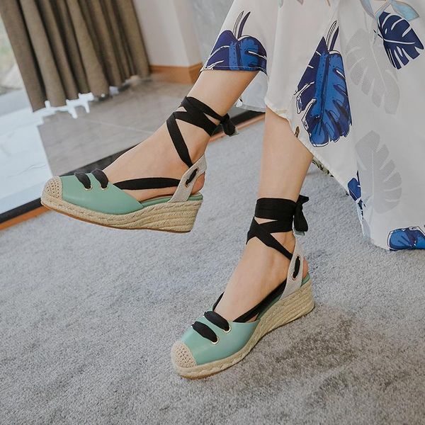

sandals wedge 2021 summer baotou women high-heeled leather fashion wild fairy style thick-soled shoes z791, Black