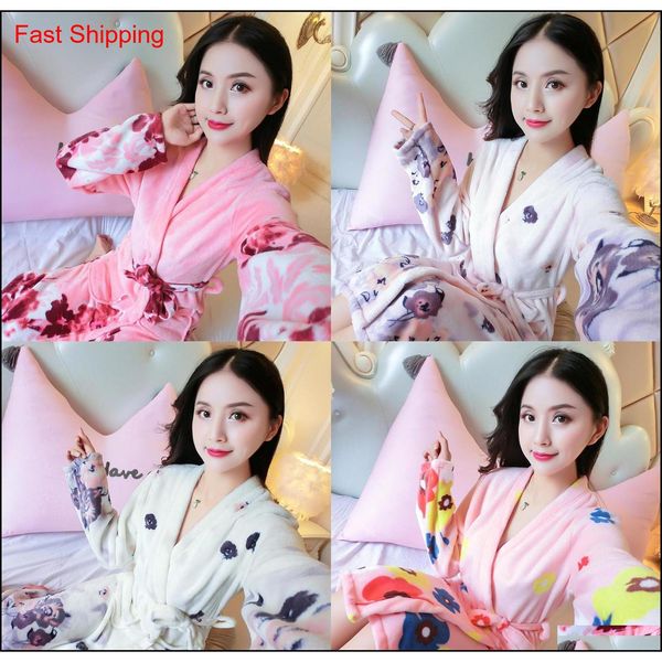 

winter new student robe with plush warm solid color print casual women's single jllyhf bdebag
