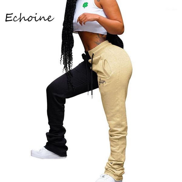 

women's pants & capris 2021 women casual sweatpants pleated streetwear print letter with pocket trousers color patchwork joggers1, Black;white