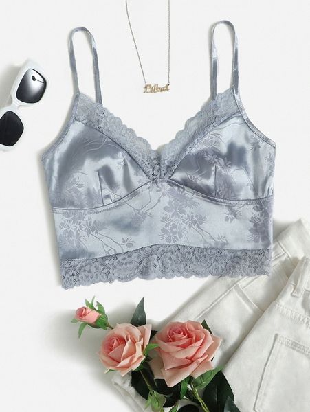 

jacquard lace trim cami f7p8#, White